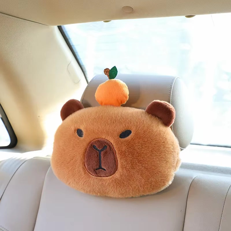 Car Neck Pillow Capybara Plush Shoulder Protection Cute Tissue Box Kawaii Car Decoration of Car Supplies Lovely Plushie Toy Gift