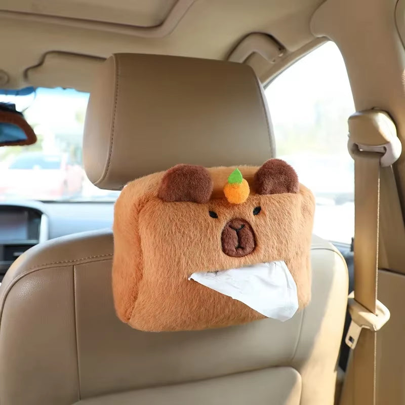 Car Neck Pillow Capybara Plush Shoulder Protection Cute Tissue Box Kawaii Car Decoration of Car Supplies Lovely Plushie Toy Gift